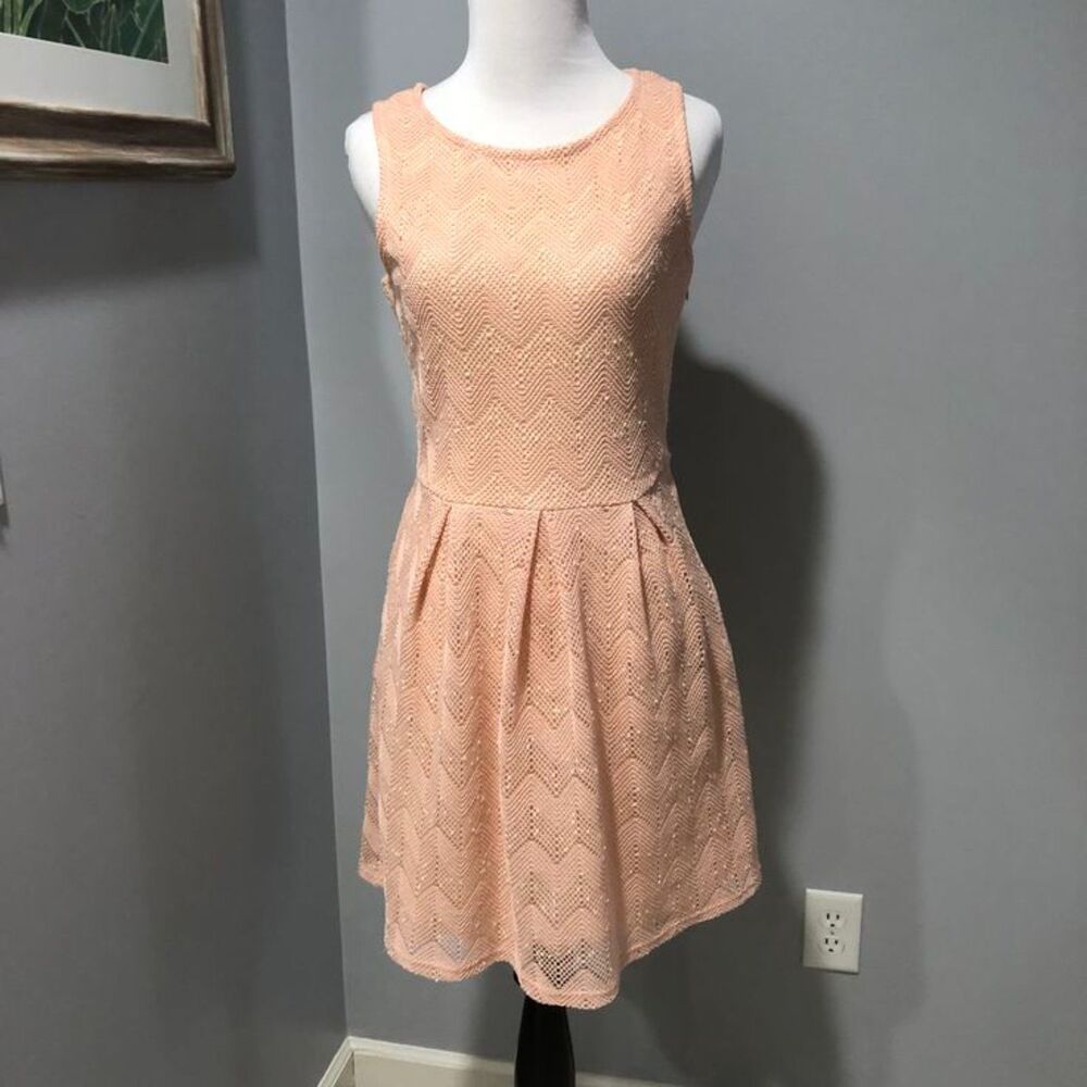 Y2K Peach Pink Owl Apparel Sleeveless Skater Fit and Flare Dress - Size Small